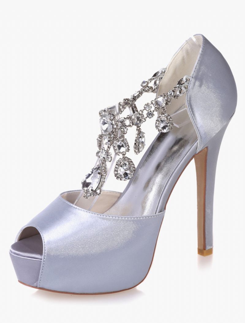 Naisten Crystal Platform Peep Toe Heeled Morsiamen Pumput - Hopea