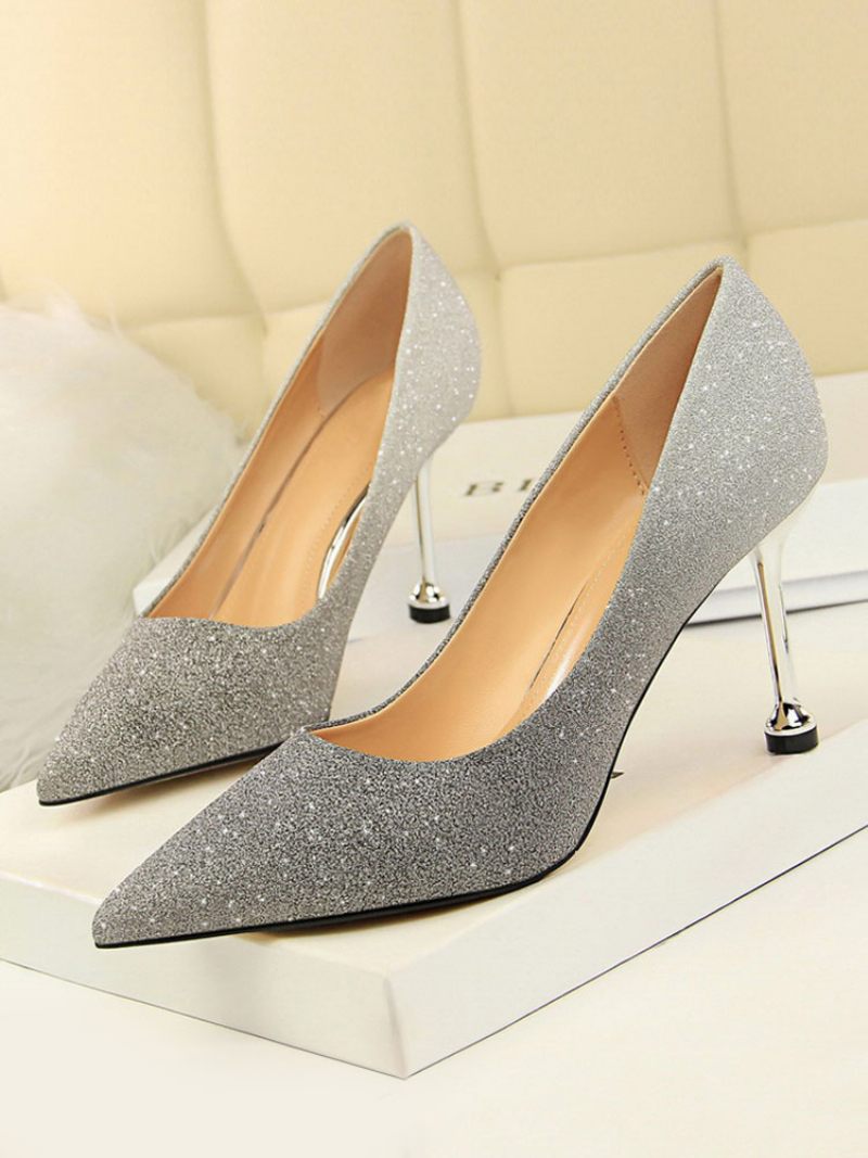 Naisten Glitter Stiletto Heel Pumps -kengät - Hopea