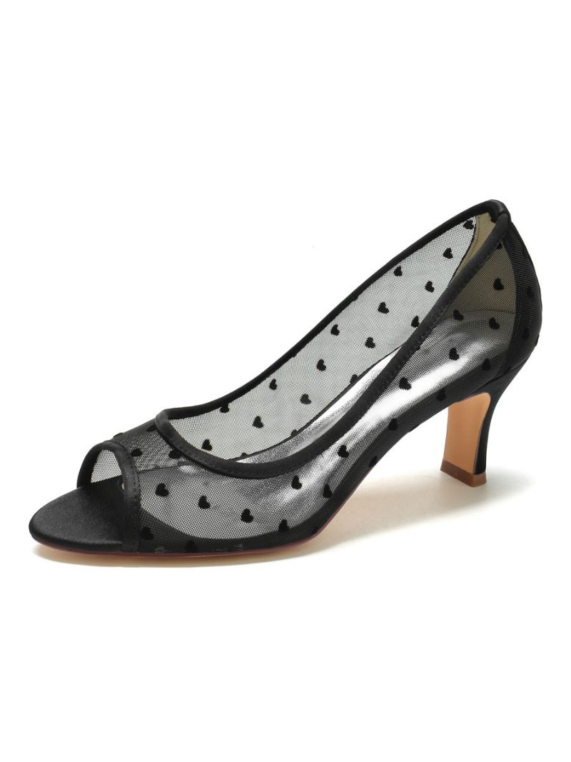 Naisten Hääkengät Brodeeratut Mesh Peep Toe Chunky Heel Morsiuskengät - Musta