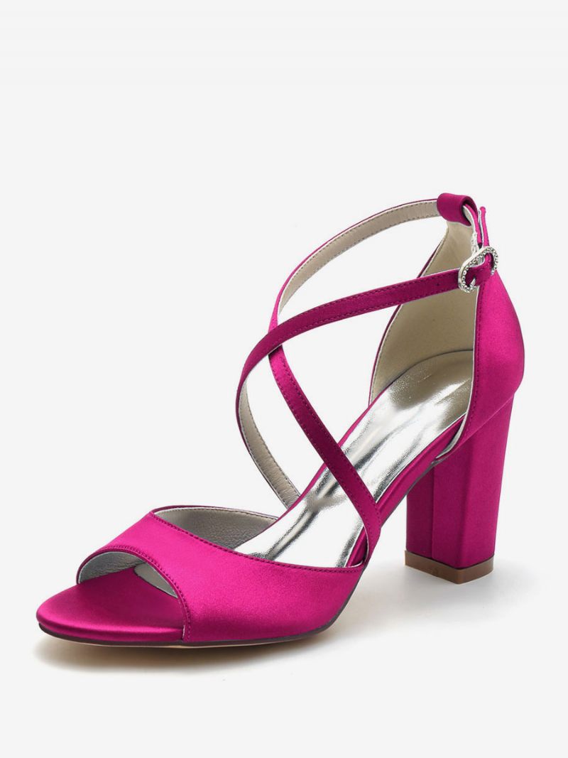 Naisten Hääkengät Satiini Peep Toe Block Heel -morsiuskengät - Rose