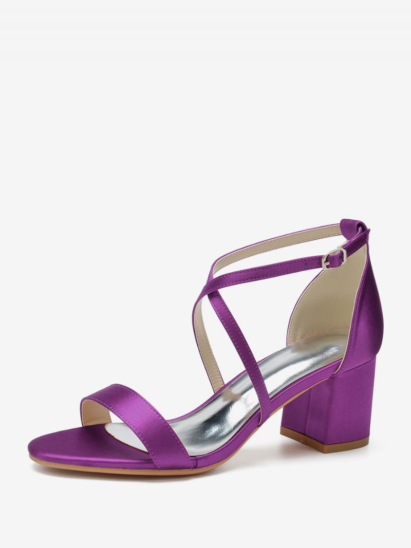 Naisten Hääkengät Satin Grape Open Toe Chunky Heel Criss Cross Morsiuskengät - Ruusi