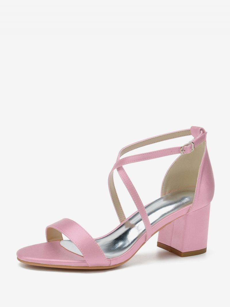 Naisten Hääkengät Satin Grape Open Toe Chunky Heel Criss Cross Morsiuskengät - Pink