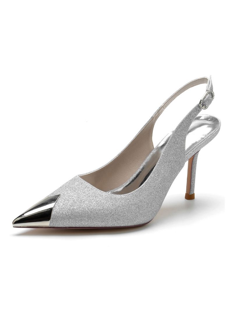 Naisten Hääkengät Slingback Stiletto Heel -morsiuspumput - Hopea