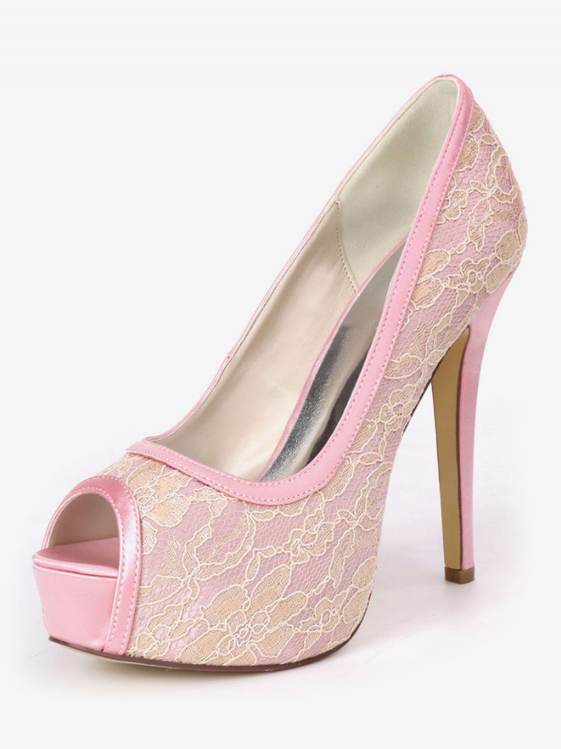 Naisten Hääpumput Brodeeratut Peep Toe Platform Morsiuskengät - Pink