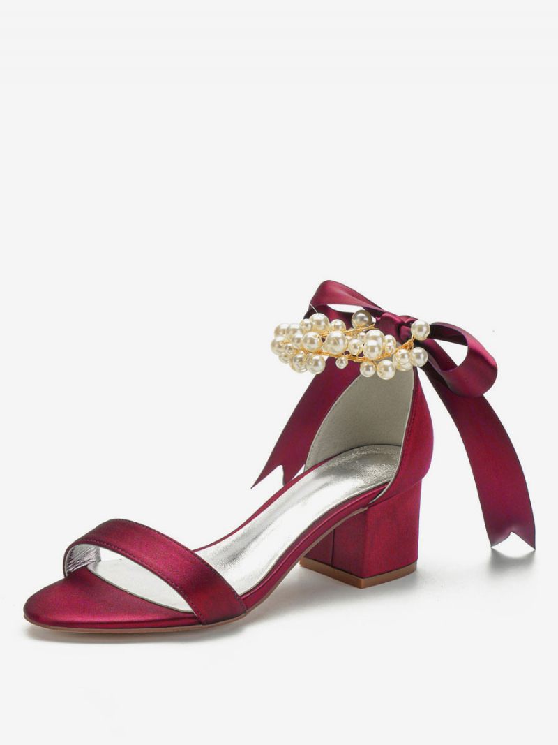 Naisten Helmet Lace Up Block Heel Morsiussandaalit - Burgundy