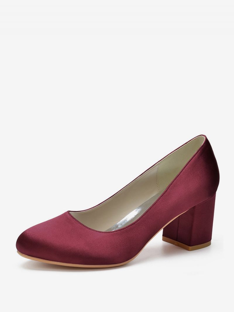 Naisten Morsiamenpumput Block Heel Pyöreä Toe - Burgundy