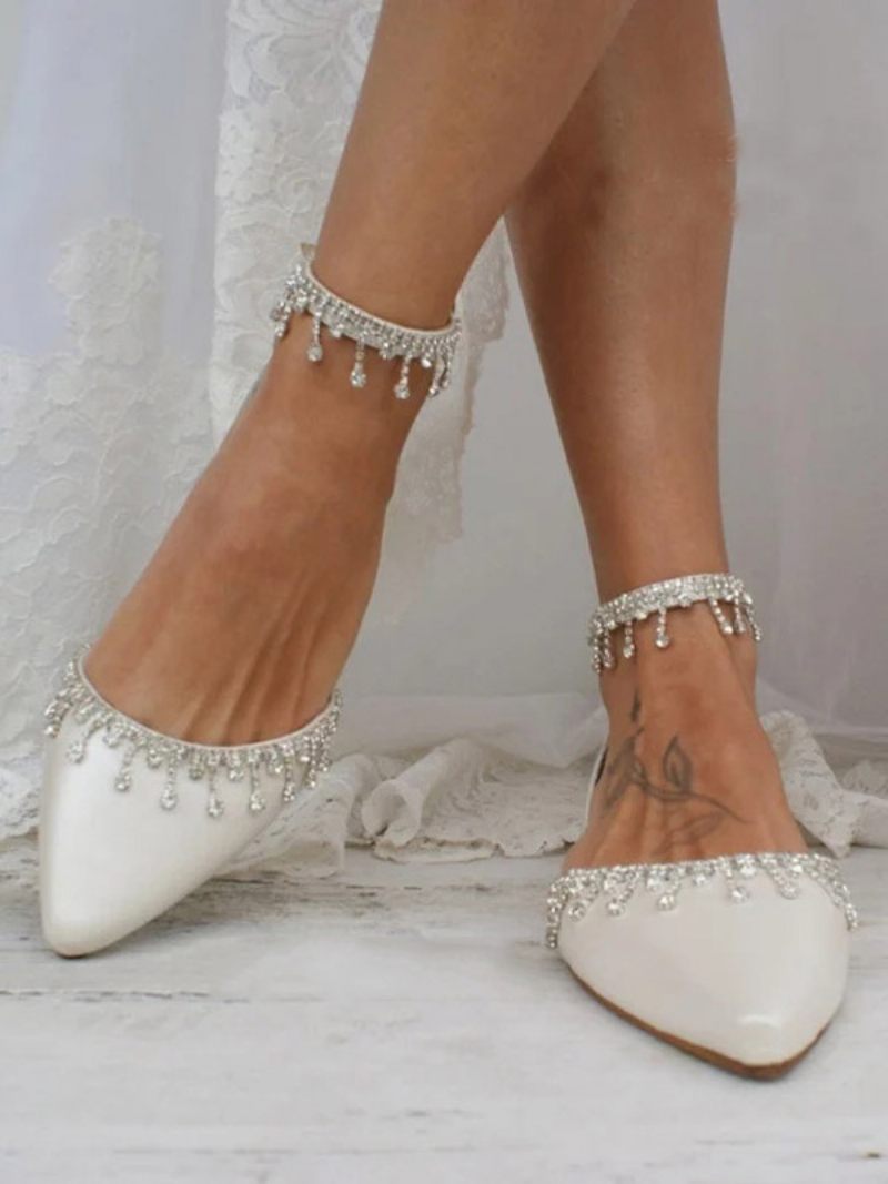 Naisten Morsiuskengät Bridal Flats Pu-nahkaa Teräväkärkinen - Beige