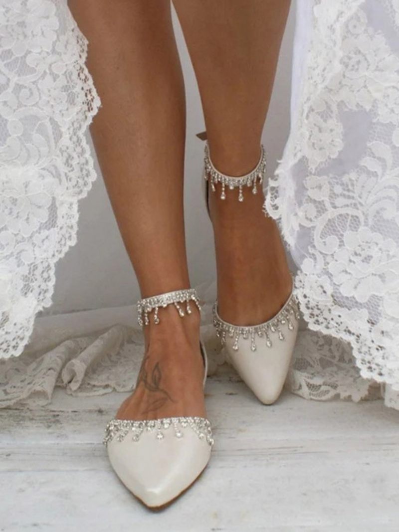 Naisten Morsiuskengät Bridal Flats Pu-nahkaa Teräväkärkinen - Beige