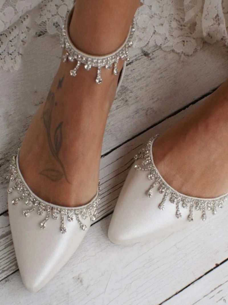 Naisten Morsiuskengät Bridal Flats Pu-nahkaa Teräväkärkinen - Beige