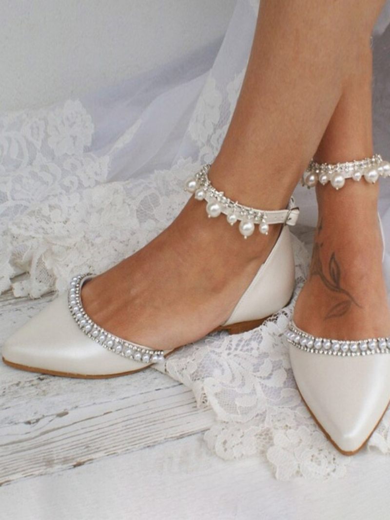 Naisten Morsiuskengät Bridal Flats Pu-nahkaa Teräväkärkinen - Beige