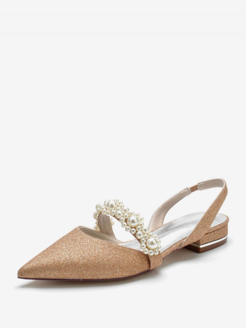 Naisten Morsiuskengät Pearls Slingback Flats - Samppanja