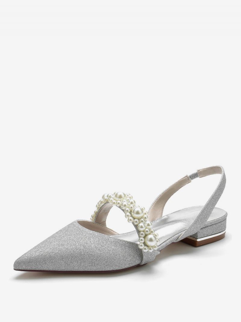 Naisten Morsiuskengät Pearls Slingback Flats - Hopea