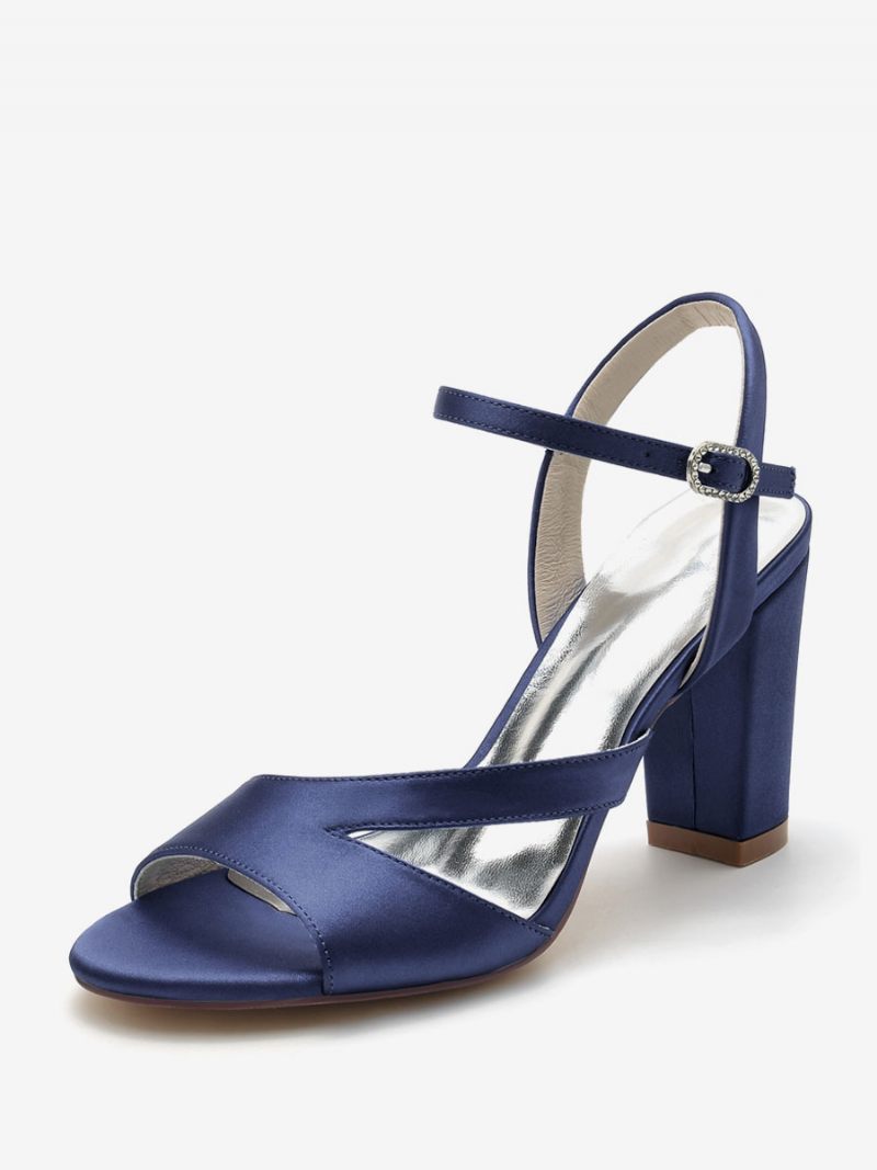 Naisten Morsiuskengät Satiini Deep Blue Peep Toe Chunky Heel - Syvänsininen