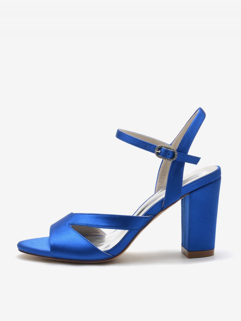 Naisten Morsiuskengät Satiini Deep Blue Peep Toe Chunky Heel - Kuninkaallinen