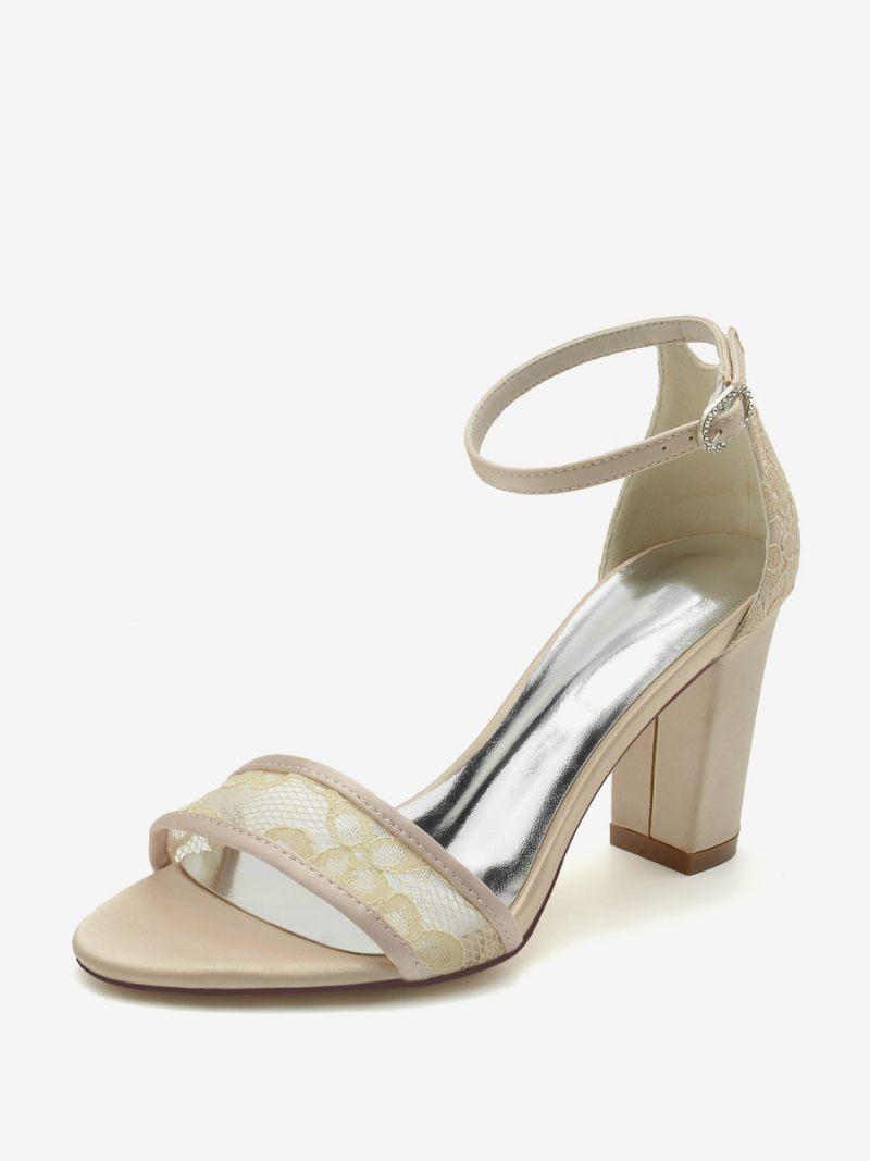 Naisten Morsiuskengät Satin Champagne Open Toe Chunky Heel