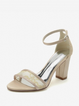 Naisten Morsiuskengät Satin Champagne Open Toe Chunky Heel