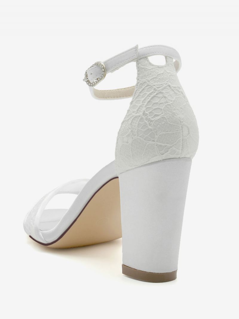 Naisten Morsiuskengät Satin Champagne Open Toe Chunky Heel - Valkoinen