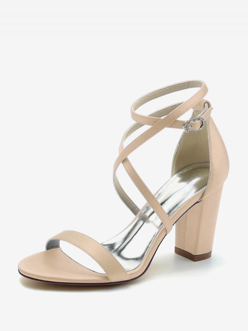 Naisten Morsiuskengät Satin Champagne Open Toe Chunky Heel