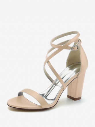 Naisten Morsiuskengät Satin Champagne Open Toe Chunky Heel