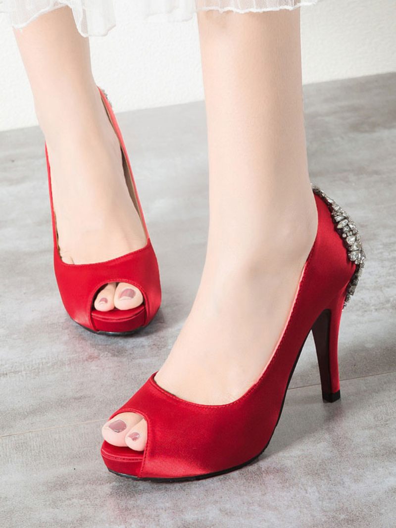 Naisten Peep Toe -morsiuspumput - Punainen