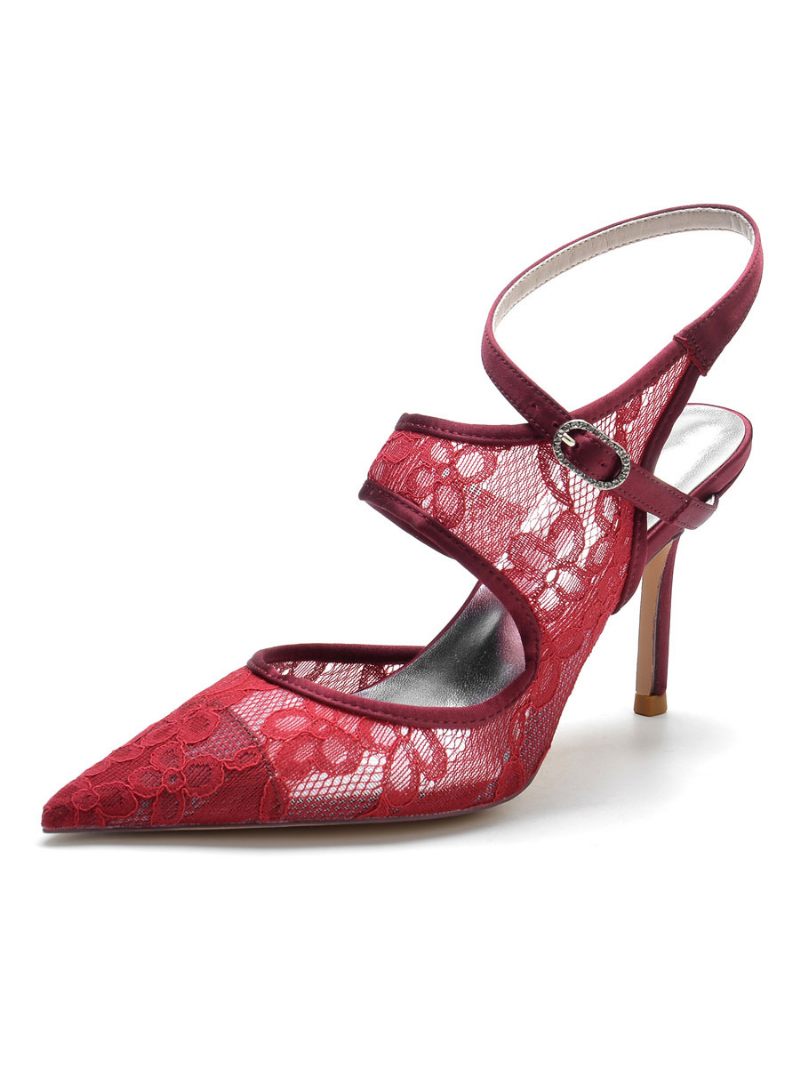 Naisten Pitsiset Morsiuskengät Slingback-korkokengät - Burgundy