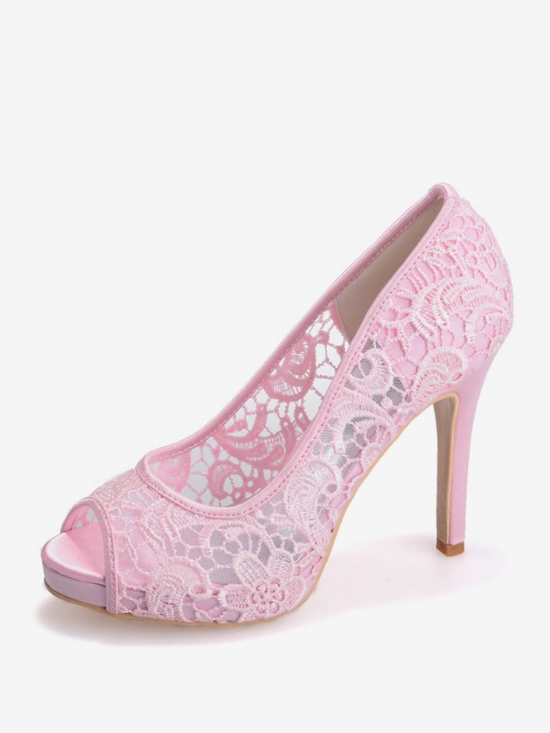 Naisten Platform Pitsiset Morsiamen Korkokengät Peep Toe - Pink