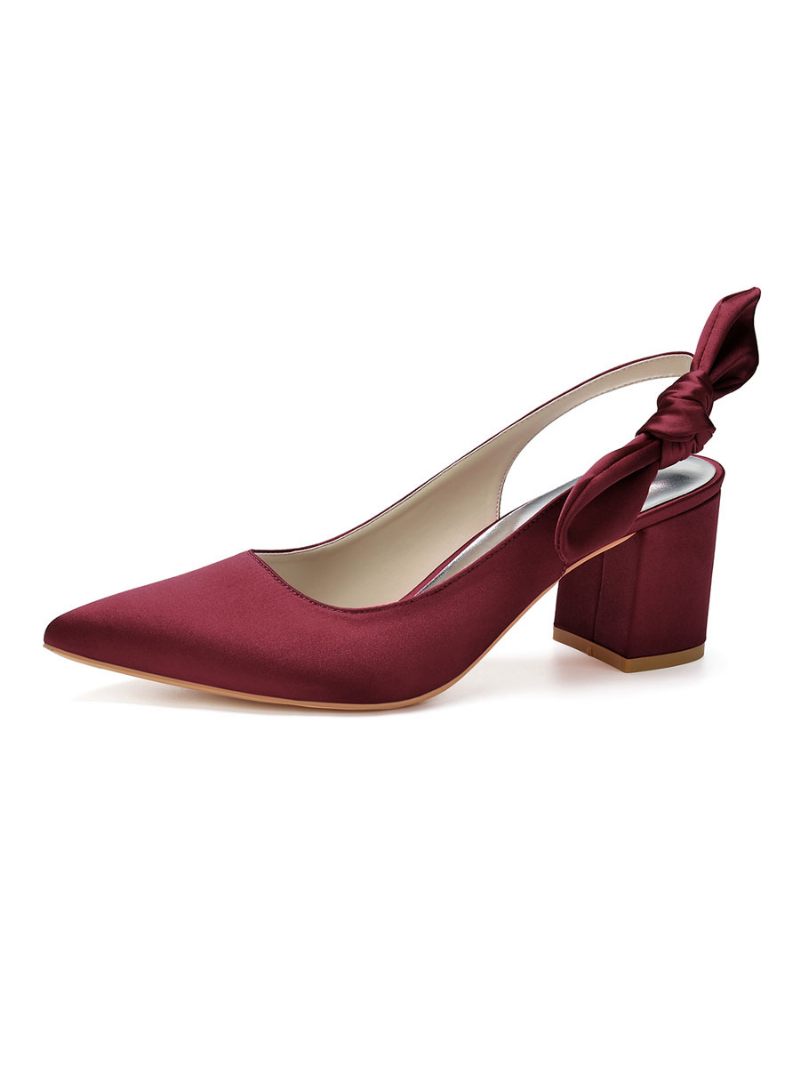 Naisten Slingback Matalakorkoiset Morsiuspumput Satiinista - Burgundy