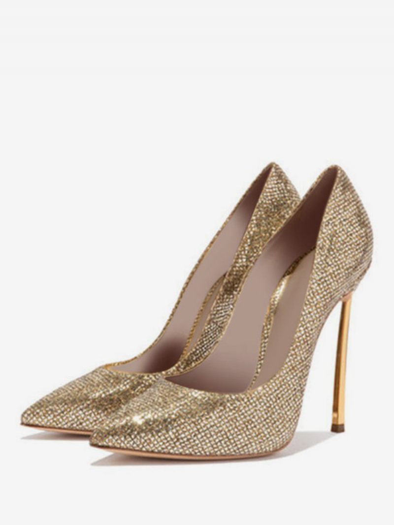 Naisten Sparkly Gold Evening Pumps Prom Heels