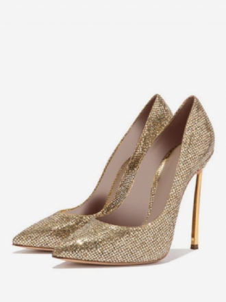 Naisten Sparkly Gold Evening Pumps Prom Heels