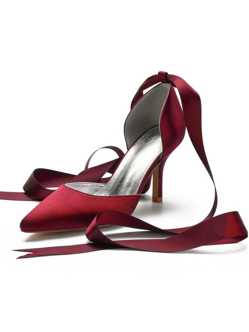 Naisten Strappy-morsiuskengät Dorsay Stiletto -korkokengät Satiinista - Burgundy