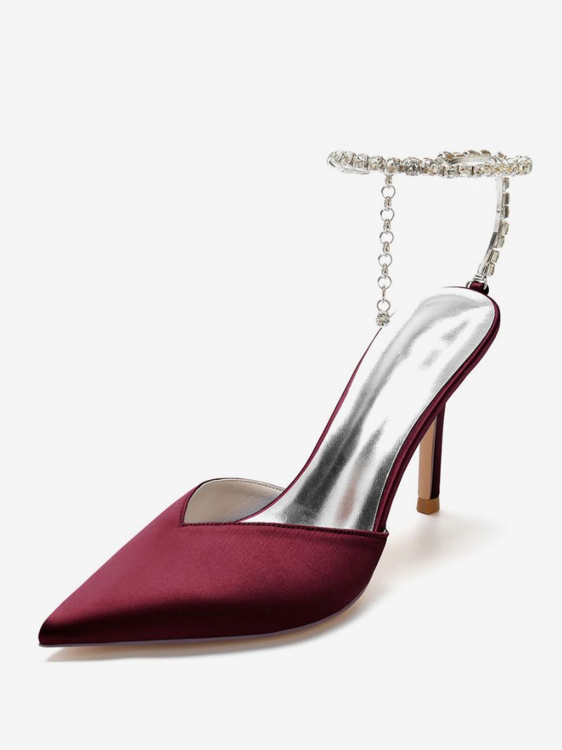 Naisten Strassit Nilkkahihna Stiletto Heel -morsiuspumput Satiinista - Burgundy