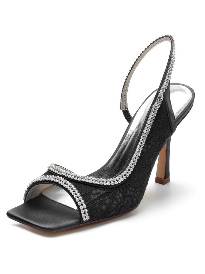 Naisten Strassit Pitsi Slingback Stiletto Heel Morsiussandaalit - Musta