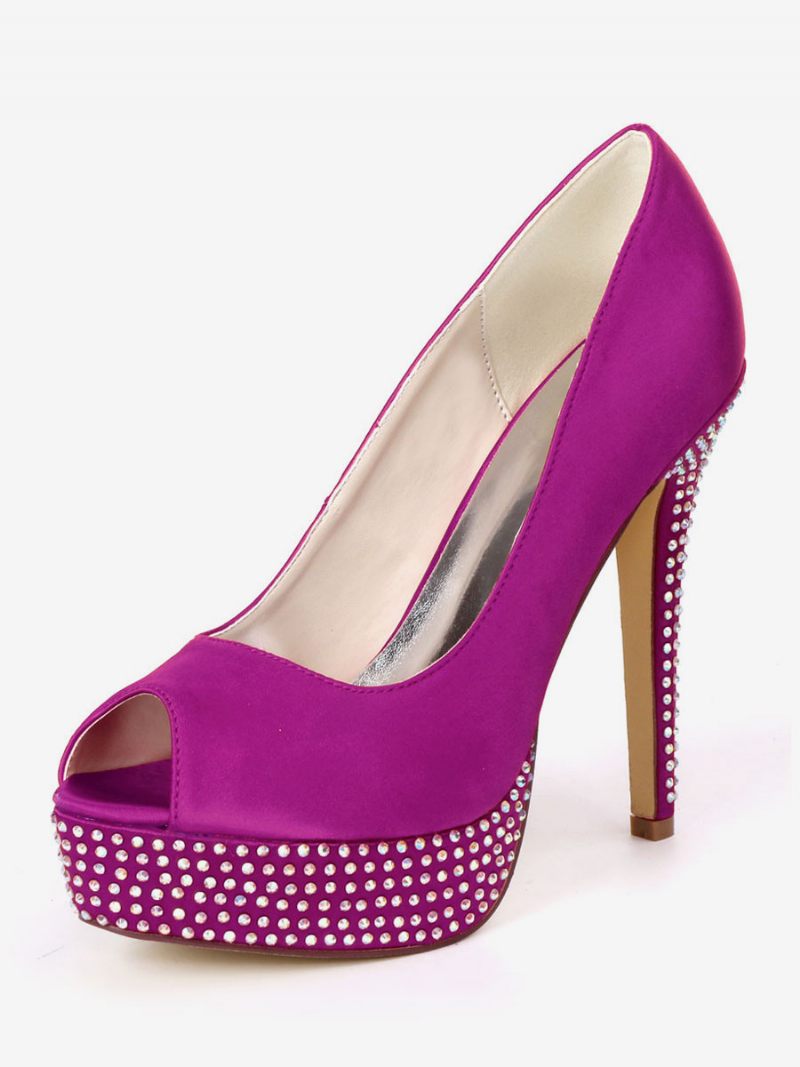 Naisten Tekojalokivi Alustan Peep Toe Morsiamen Pumput - Purppura