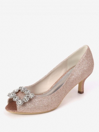 Naisten Tekojalokivi Glitter Kitten Heel Morsiamen Pumput Peep Toe