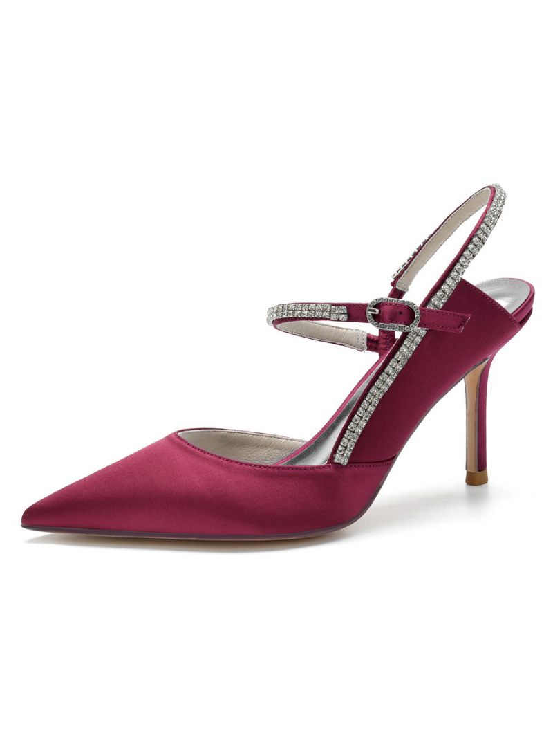 Naisten Tekojalokivi Slingback Pumps -korkoiset Morsiuskengät - Burgundy