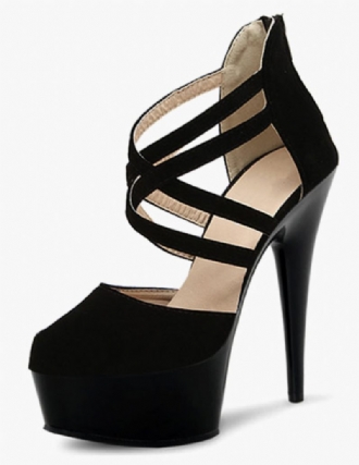 Suede Sexy Platform Black Wedding Heels Crisscross Stiletto Heel Pumps Naisille Mustassa