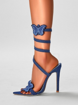 Demin Heeled Sandaalit Naisten Open Toe Butterfly Detail Strappy High Heel