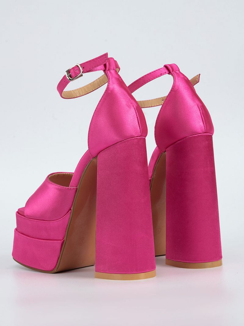 Naisten Block Heel Sandaalit Satin Square Toe Nilkkahihna High - Ruusu