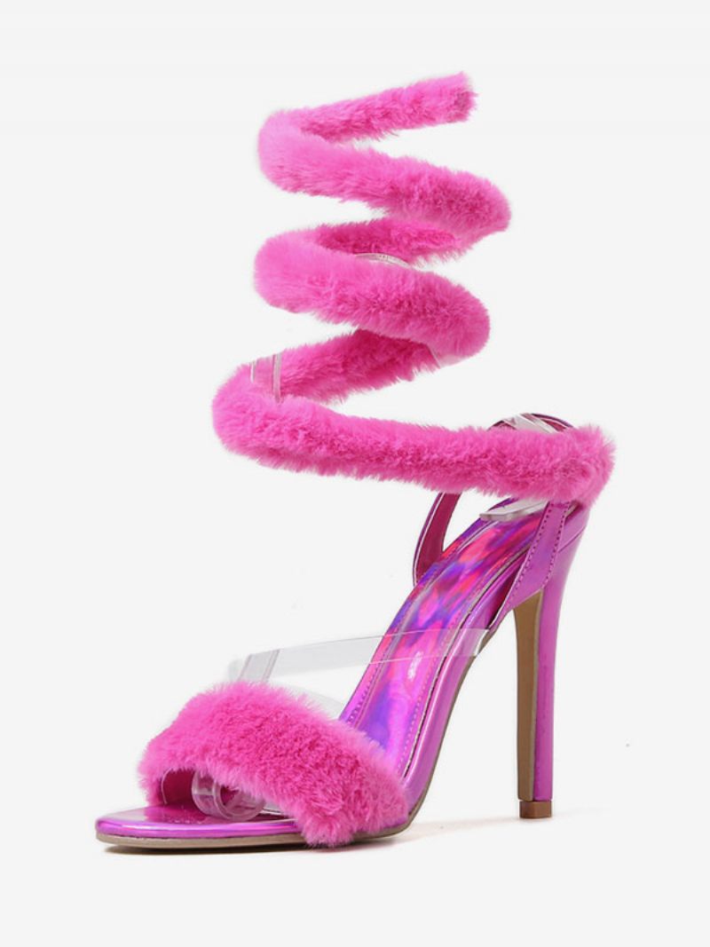 Naisten Korkokengät Pyöreäkärkiset Sandaalit Stiletto Heel Faux Fur - Ruusu