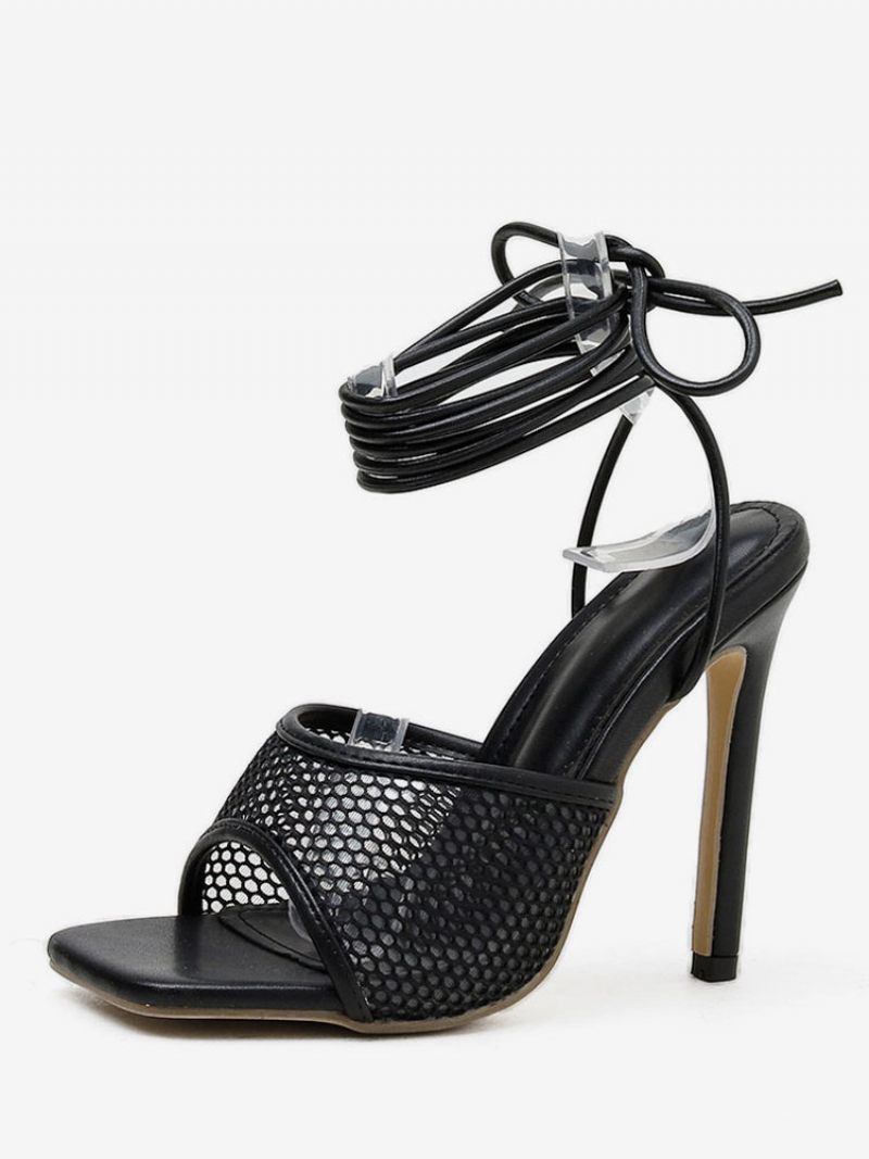 Naisten Mesh Strappy Stiletto Prom Heel Sandaalit - Musta