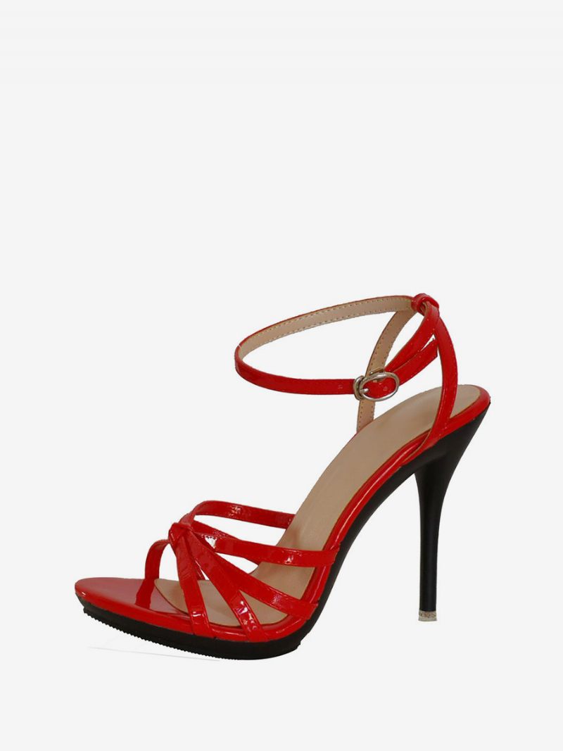 Naisten Red Strappy Stiletto Prom Heel Sandaalit