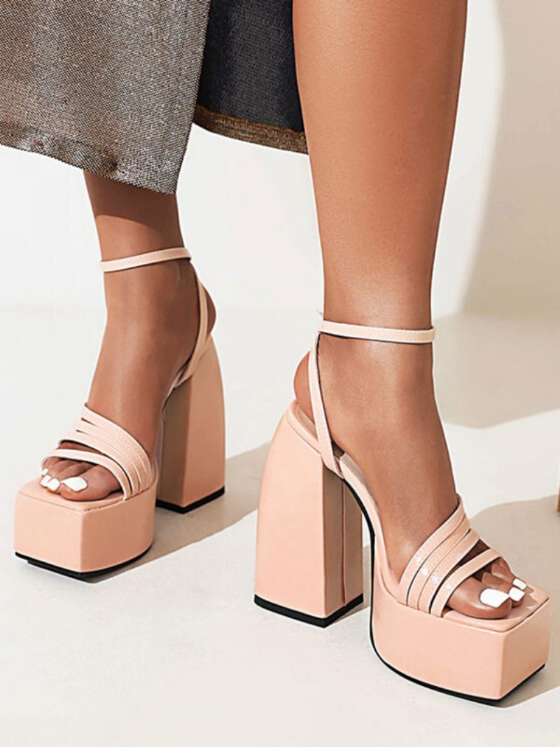 Naisten Strappy Platform Heels Chunky Block Heel Sandaalit Prom Kengät - Vaaleanpunainen