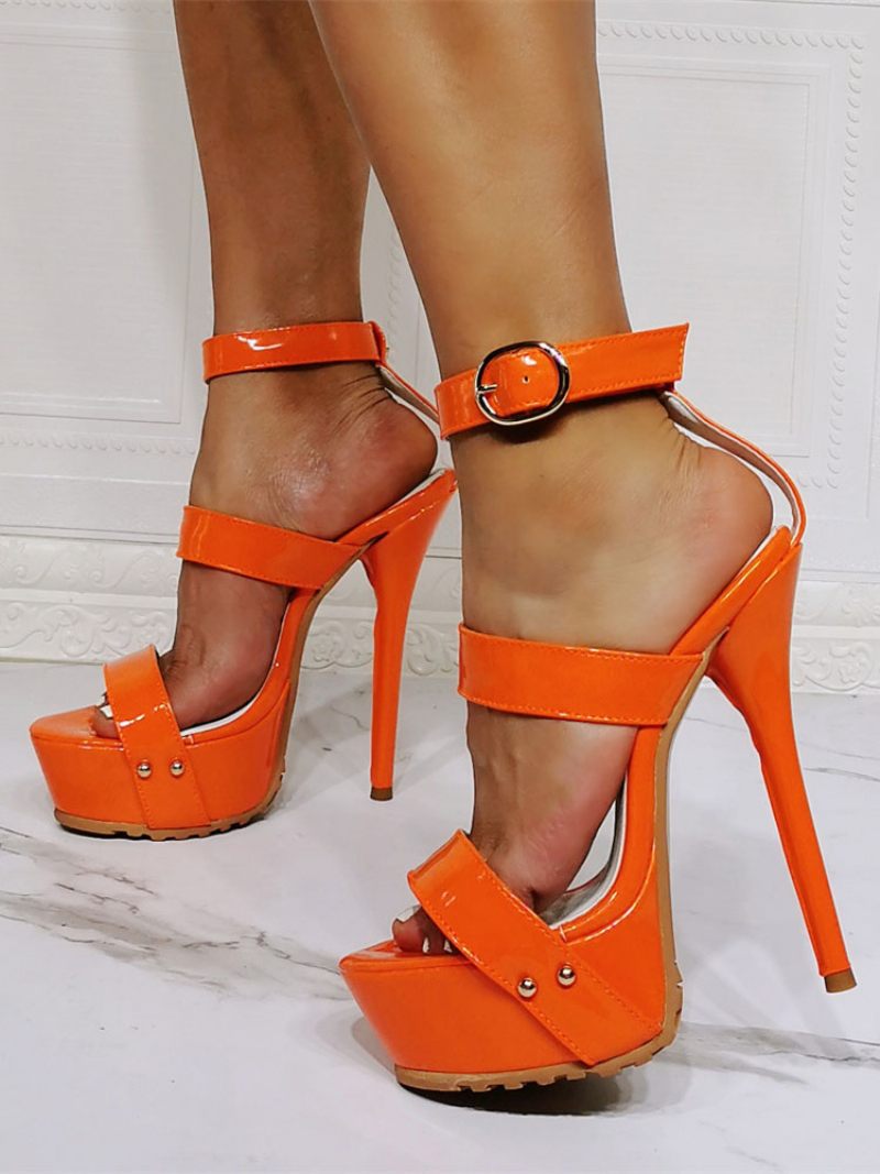 Naisten Tri Straps Platform Stiletto Prom Heel Sandaalit Oranssi