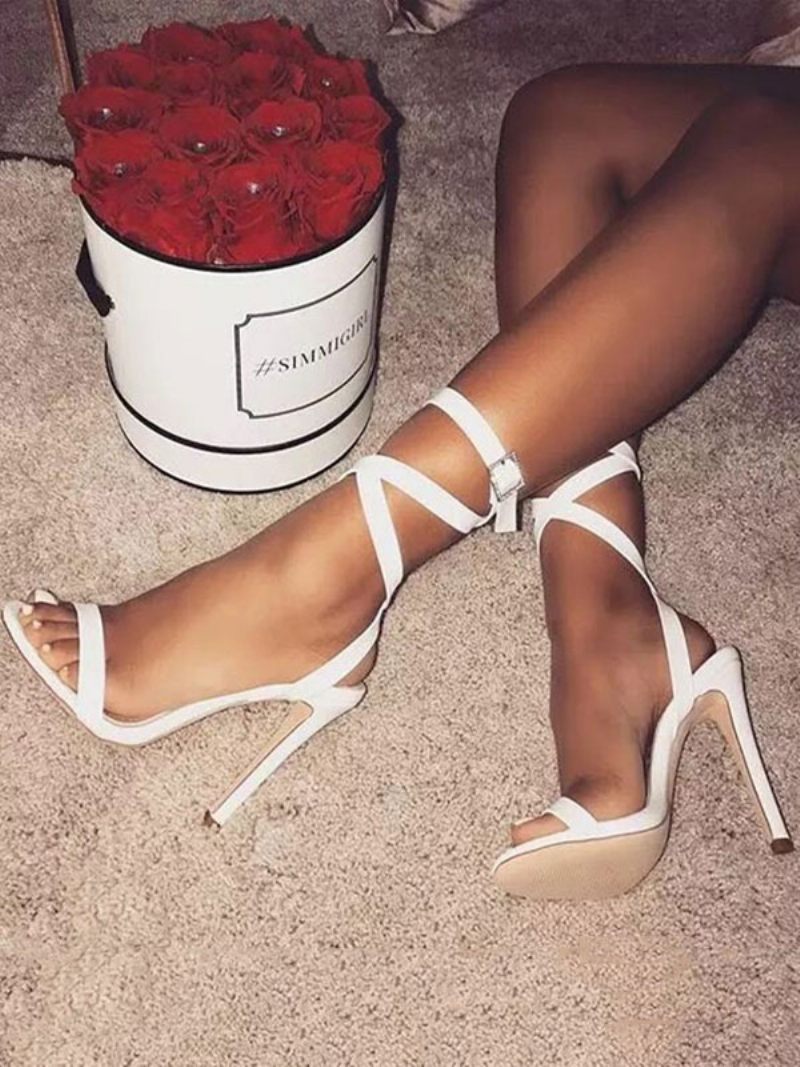 Naisten Valkoiset Strappy Heels Stiletto Heel -sandaalit