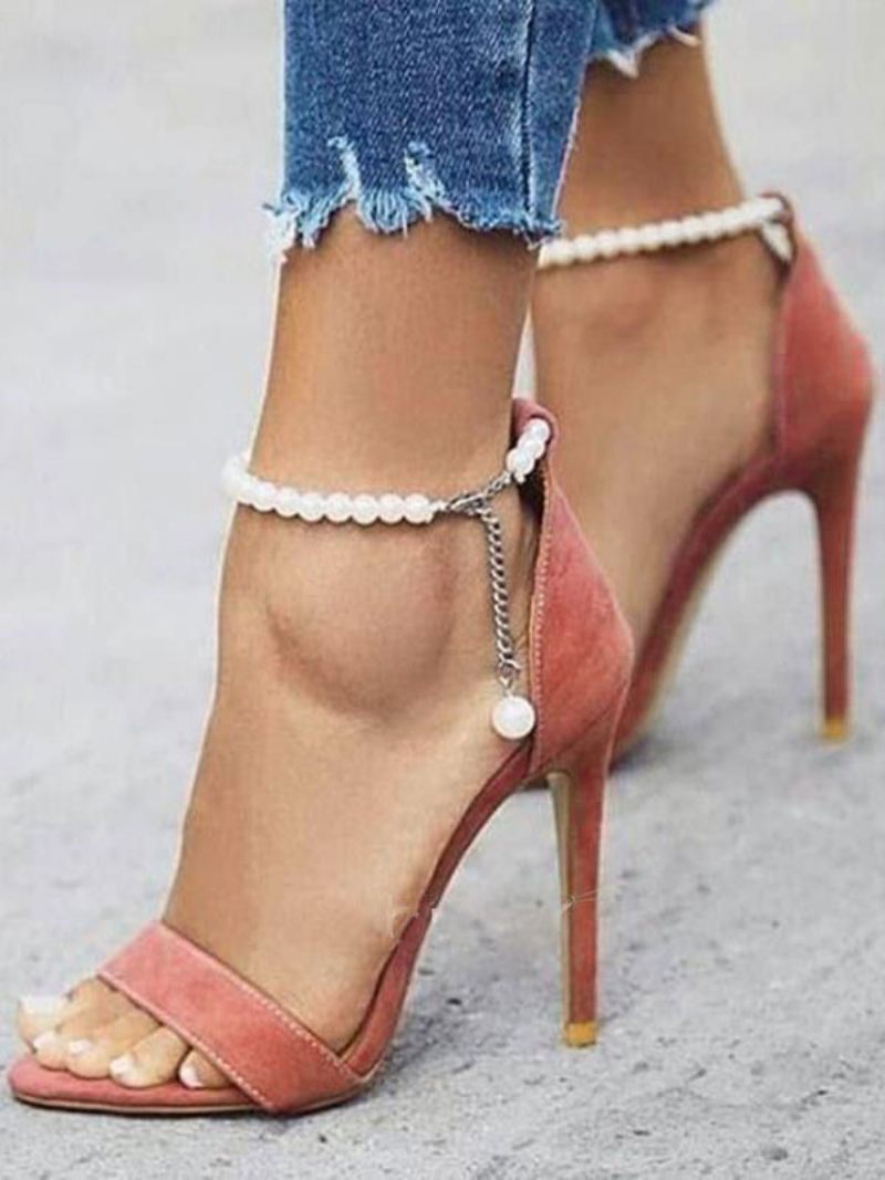 Salmon Ankle Strap Heels Stiletto Prom Heel Sandaalit Naisille