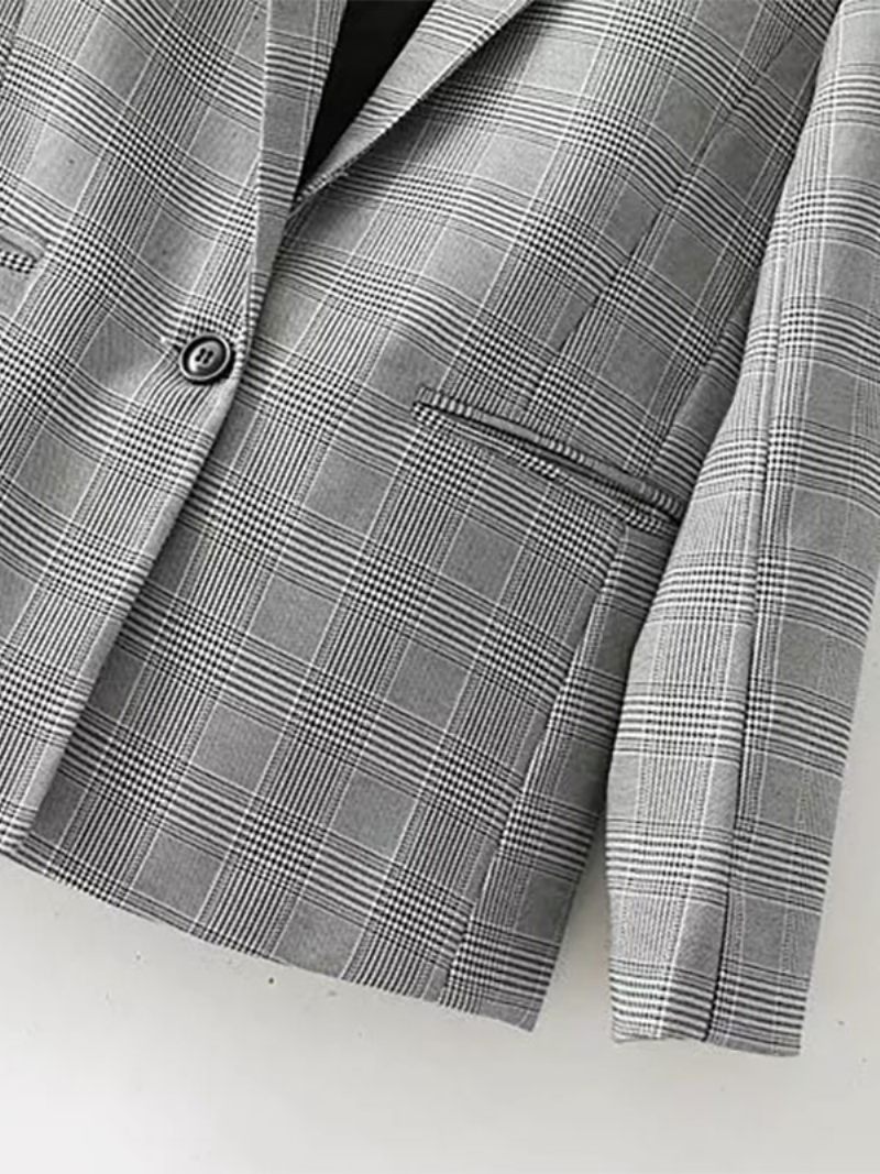 Blazer-takki Naisten Ruudullinen Lapel Pitkähihaiset Ulkovaatteet - Harmaa