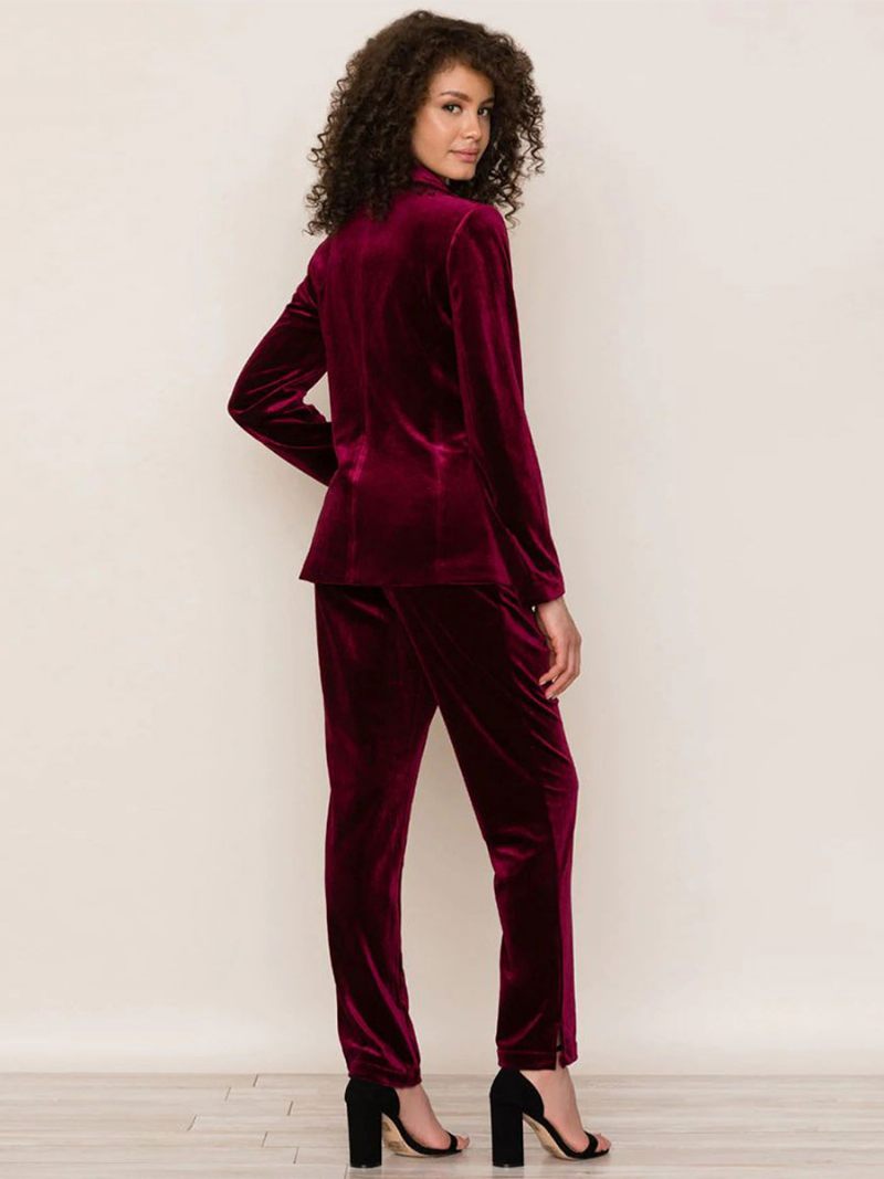 Kaksiosaiset Puvut Velour Blazer Set Spring Fall -asu Naisille - Burgundy