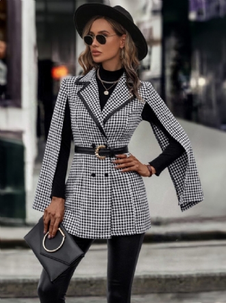 Naisten Houndstooth Blazer V-kaula Vyö Pitkähihainen Business Casual Takki