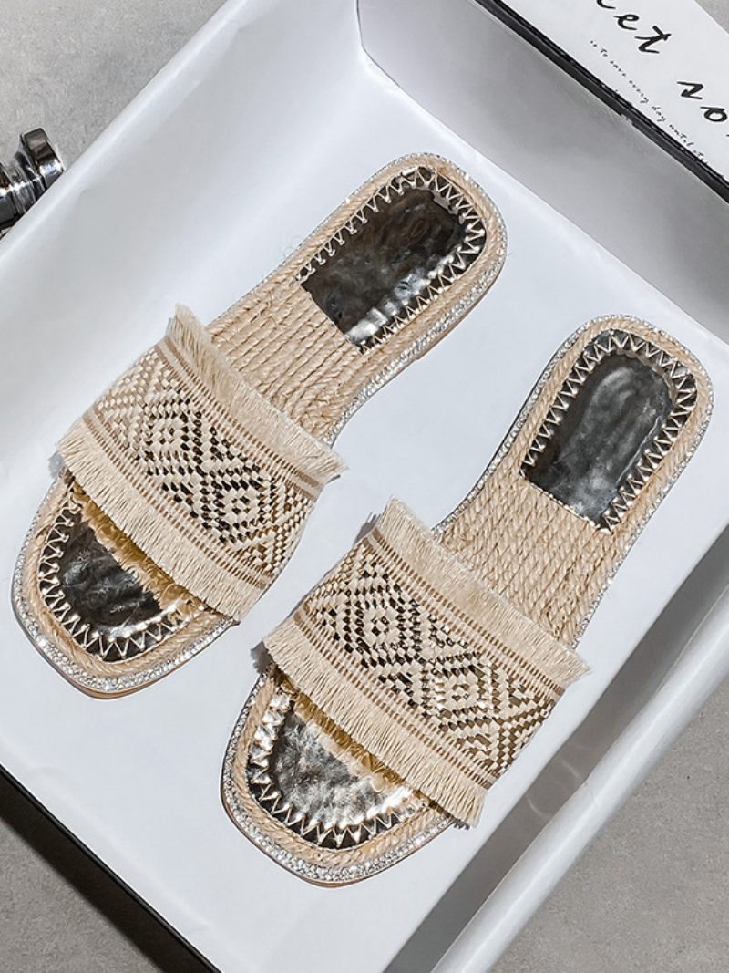 Boho Slide Sandaalit Naisten Tyylikkäät Fringe Open Toe Sandaalitossut - Vaalea Vaaleankeltainen