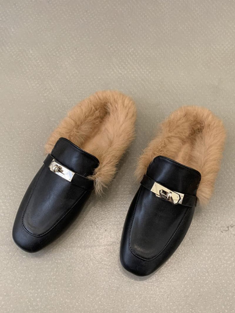 Mustat Naisten Loaferit Tekoturkismetalliset Yksityiskohdat Slip On Loafer-kengät